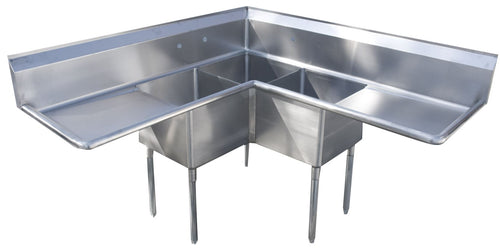 All Stainless Food Truck 3 Compartment 14x14 Corner Sink w (2) 14
